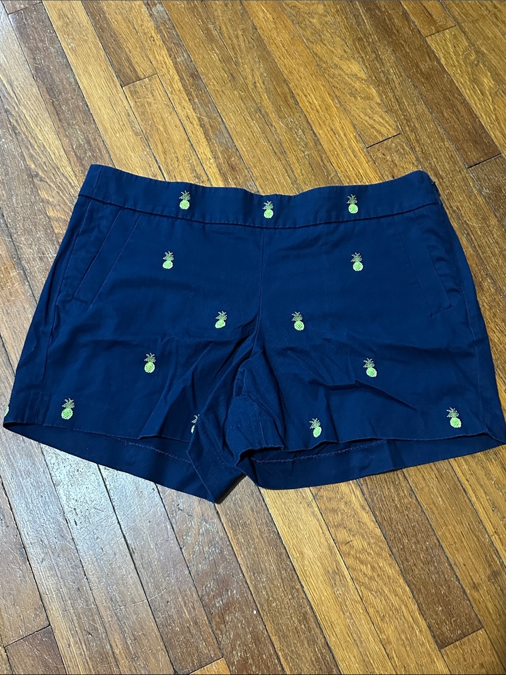 J. Crew Navy Blue Shorts, Pineapple Embroidery, Sz 12